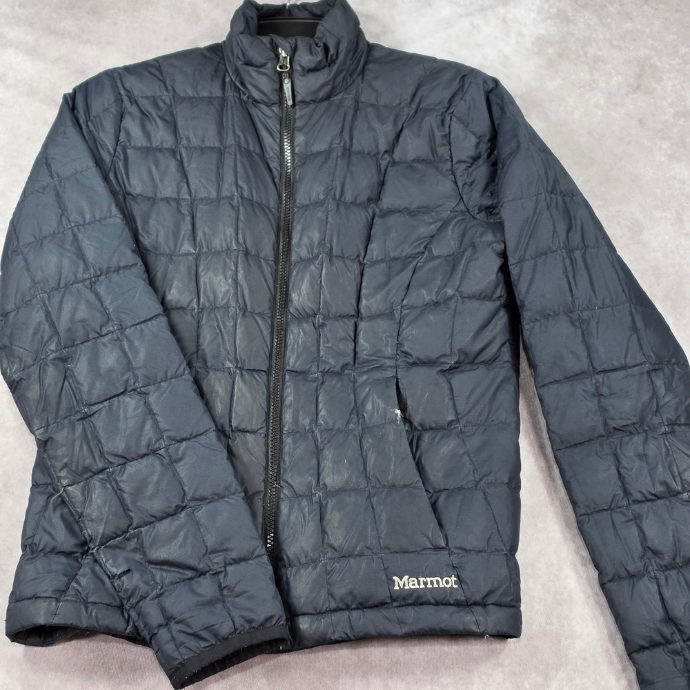 Marmot Puffer Jacket Womens Small Black Good 700 Fill Down Quilted Full Zip